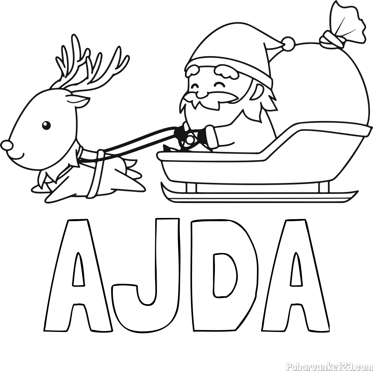 Pobarvanka imena AJDA in pobarvanka Božička na saneh ter jelenčka Rudolfa