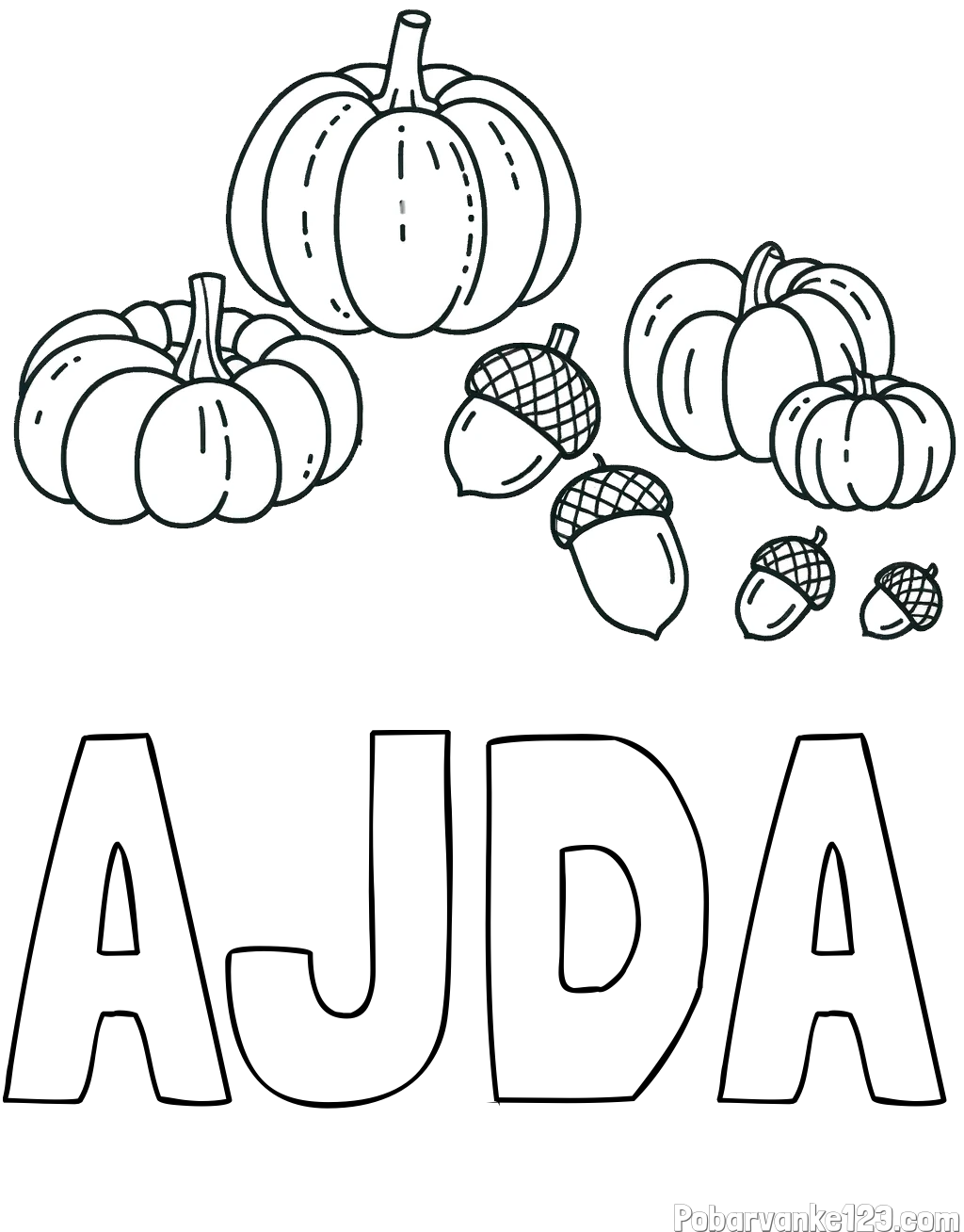 Pobarvanka imena AJDA in pobarvanka buč in želoda