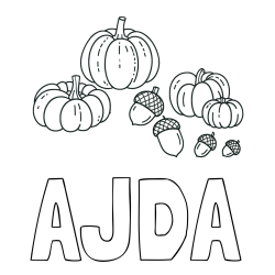 Online izdelana pobarvanka - Pobarvanka imena AJDA in pobarvanka buč in želoda
