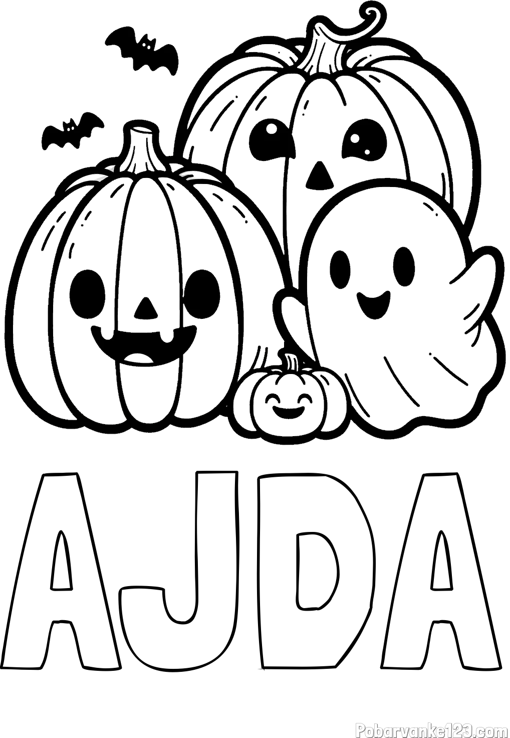 Pobarvanka imena AJDA in pobarvanka duhca in buč za noč čarovnic
