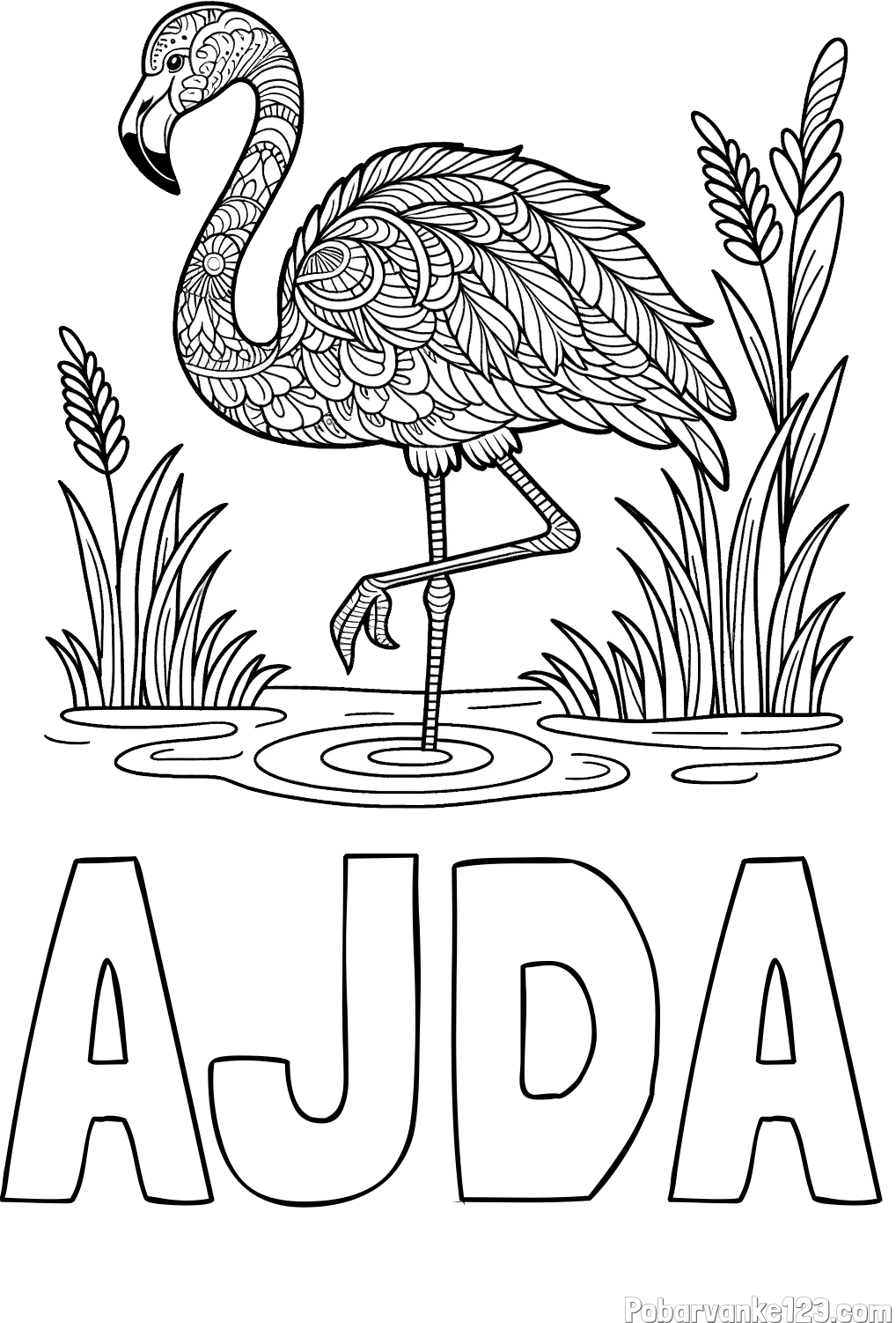 Pobarvanka imena AJDA in pobarvanka flaminga z abstraktnimi vzorci