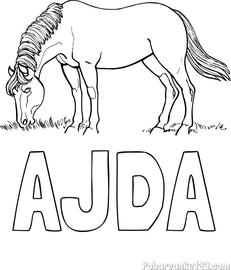 Pobarvanka imena AJDA in pobarvanka konja med pašo