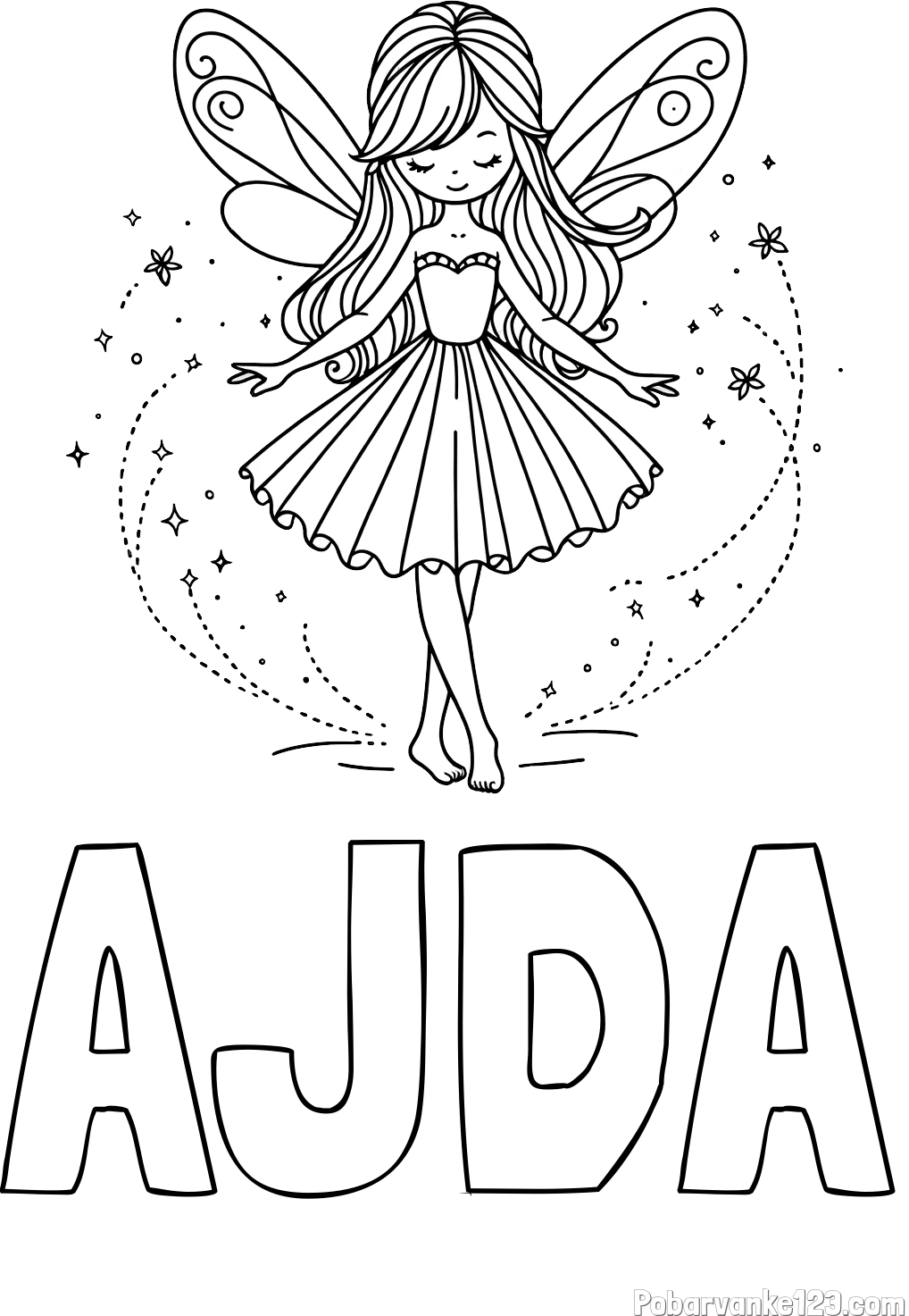 Pobarvanka imena AJDA in pobarvanka ljubke čarobne vile