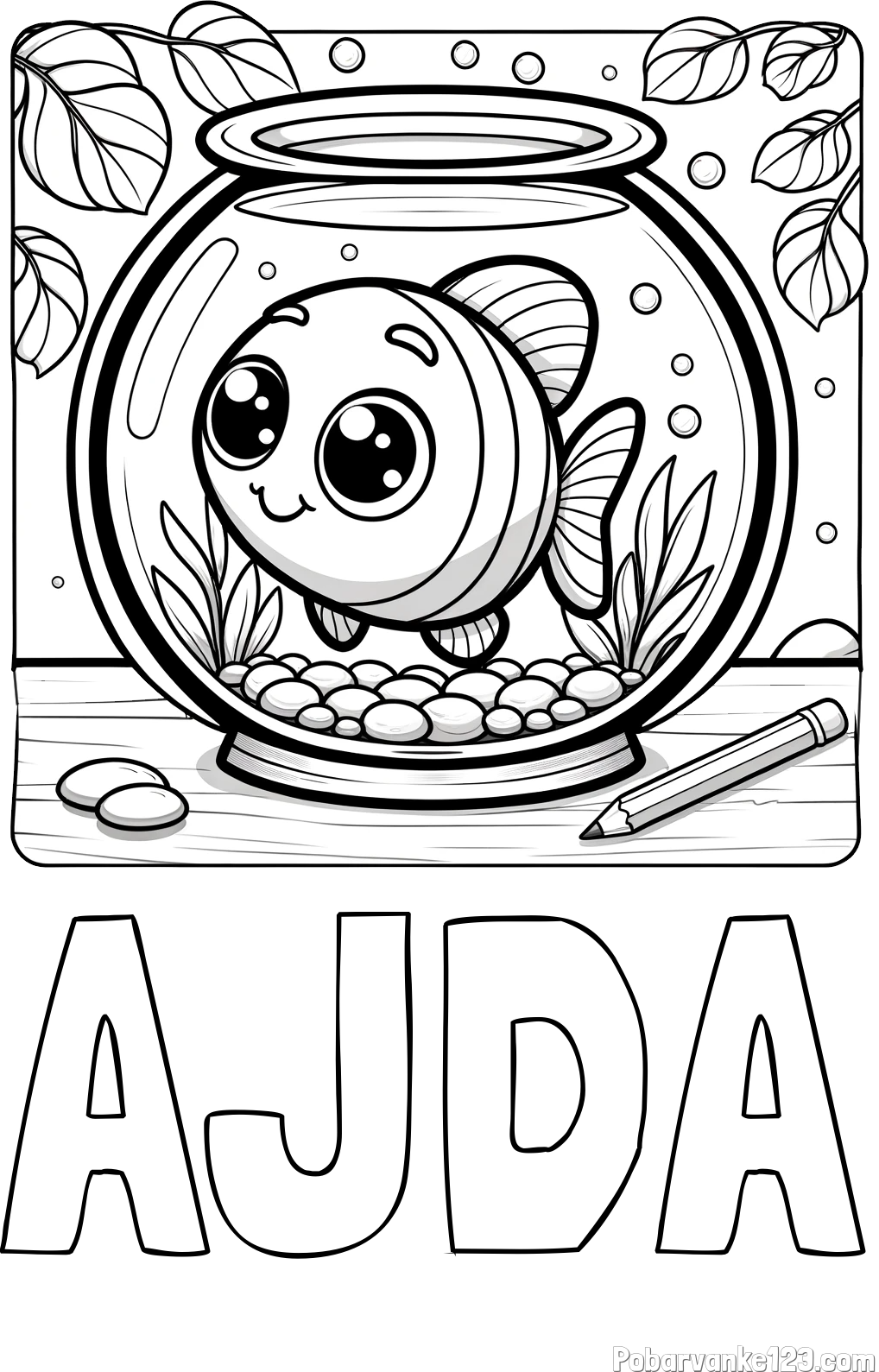 Pobarvanka imena AJDA in pobarvanka ljubke ribice