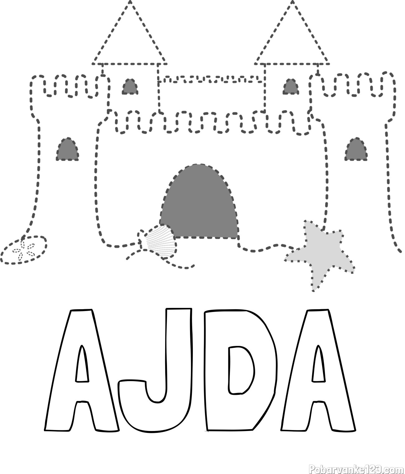 Pobarvanka imena AJDA in pobarvanka peščenega gradu