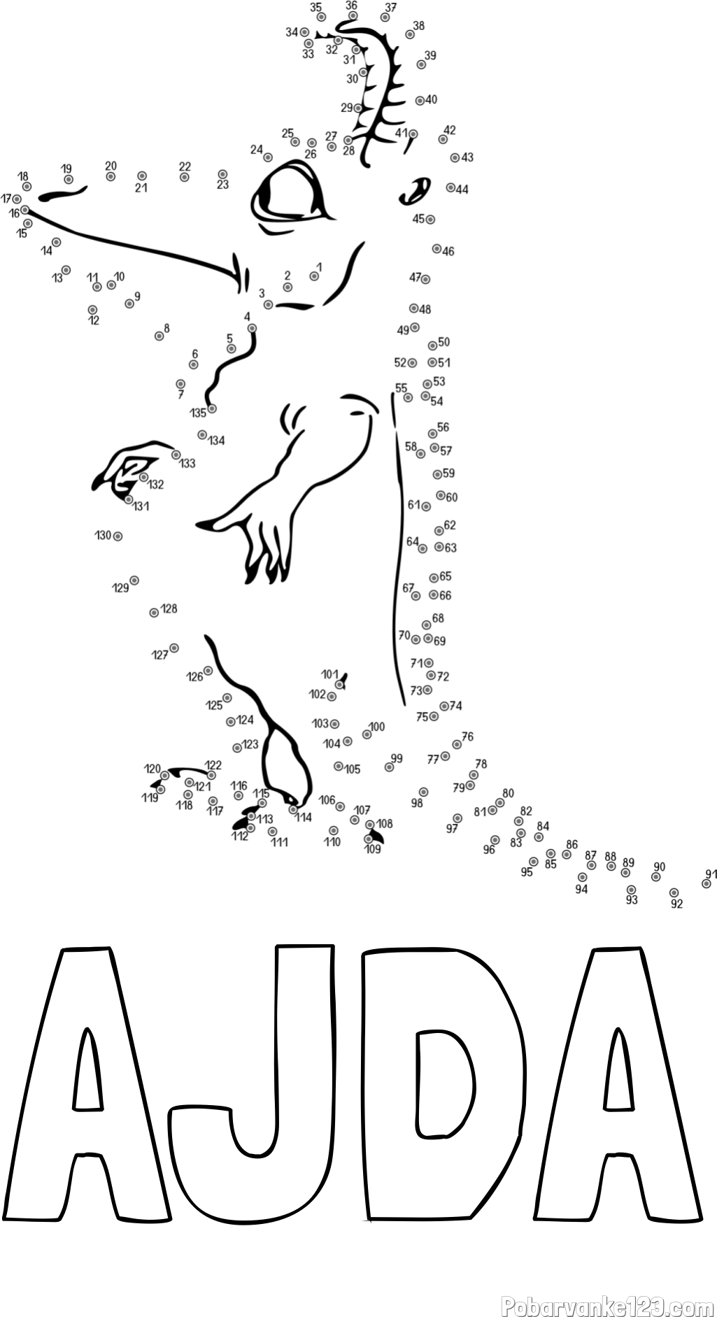 Pobarvanka imena AJDA in pobarvanka pošasti - poveži številke