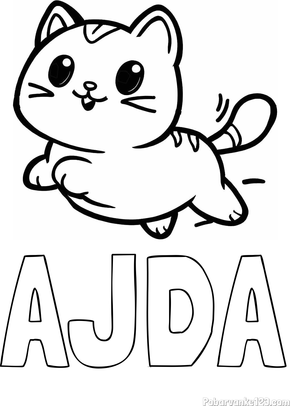 Pobarvanka imena AJDA in pobarvanka prikupne mačke med tekom