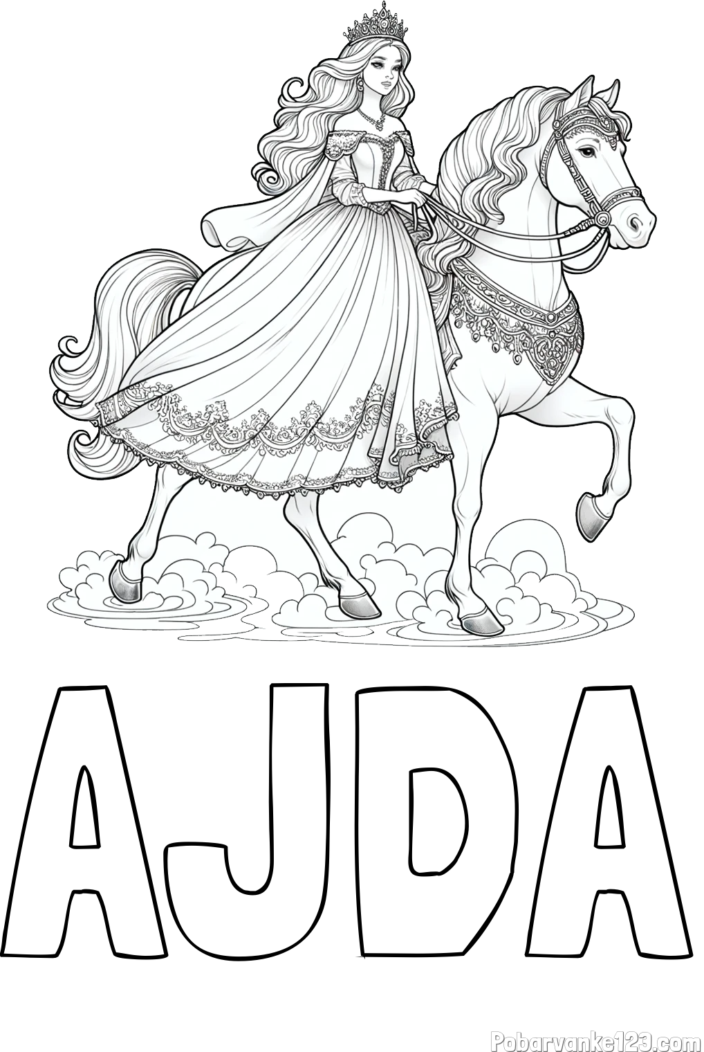 Pobarvanka imena AJDA in pobarvanka princese na konju
