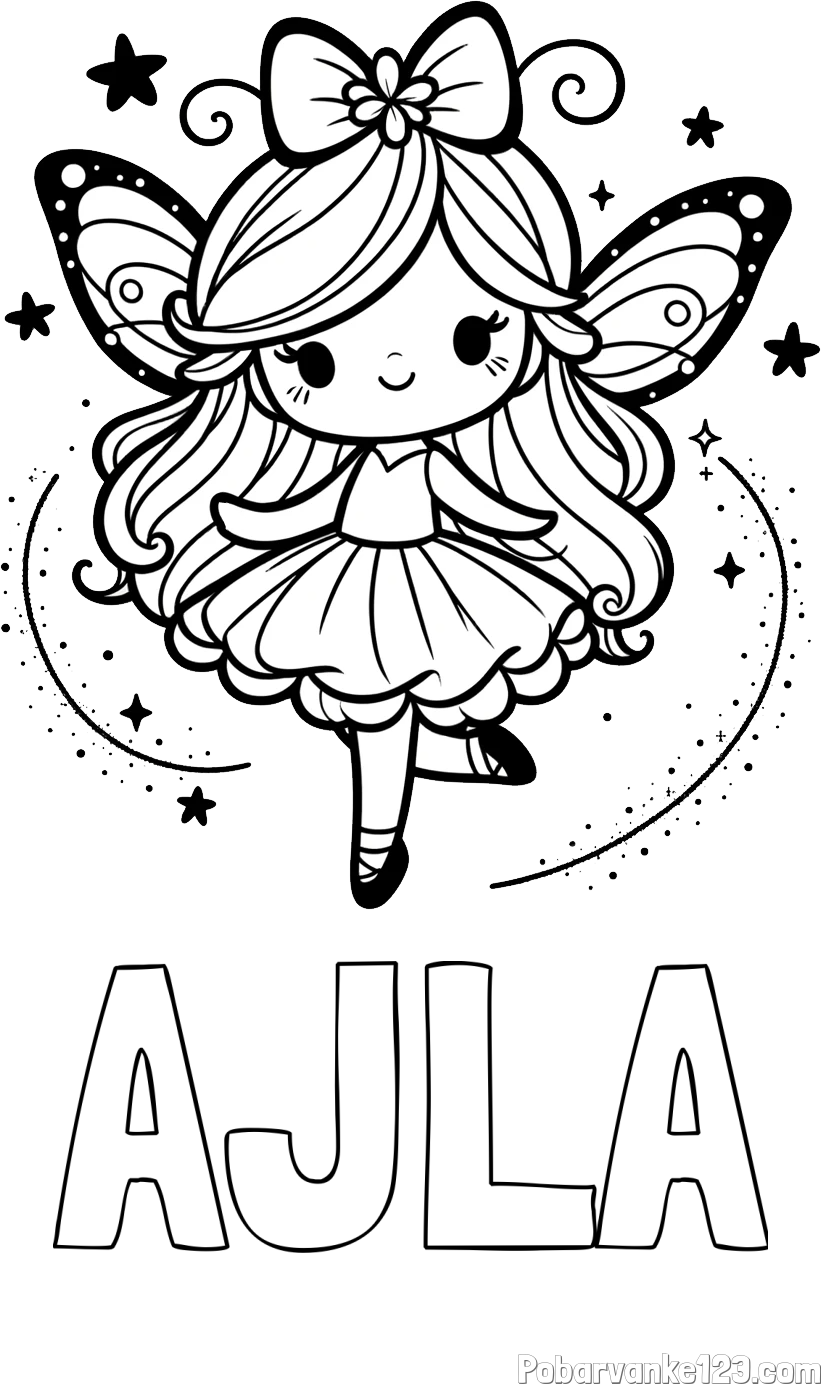 Pobarvanka imena AJLA in ljubka čarobna vila