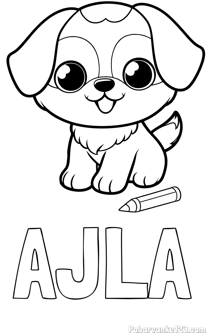 Pobarvanka imena AJLA in pobarvanka prikupnega kužka