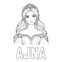 Online izdelana pobarvanka - Pobarvanka imena AJNA in pobarvanka realistične princese