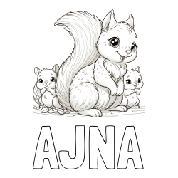 Online izdelana pobarvanka - Pobarvanka imena AJNA in pobarvanka veveričje družine