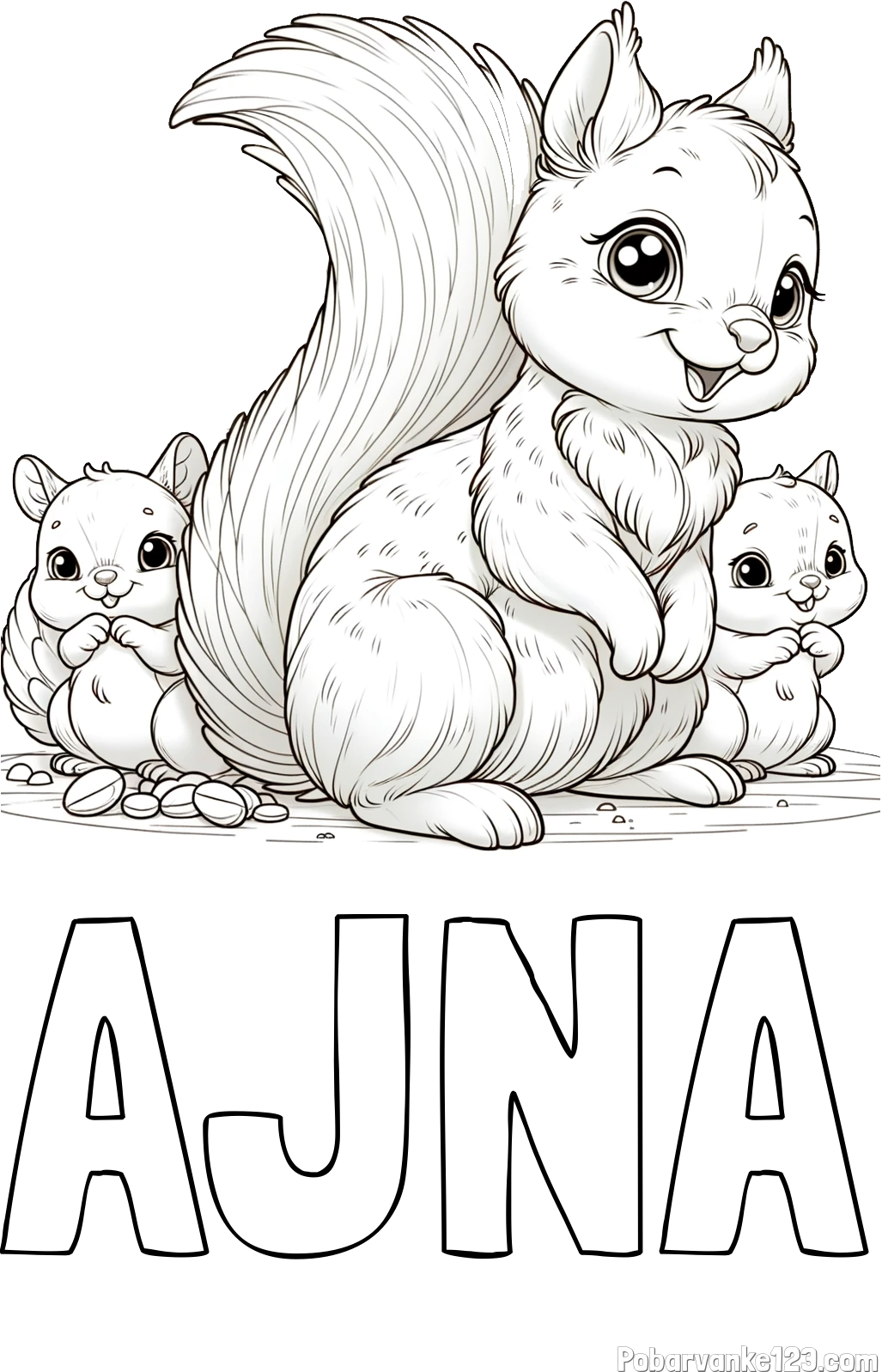 Pobarvanka imena AJNA in pobarvanka veveričje družine