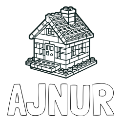 Online izdelana pobarvanka - Pobarvanka imena AJNUR in pobarvanka LEGO hiške