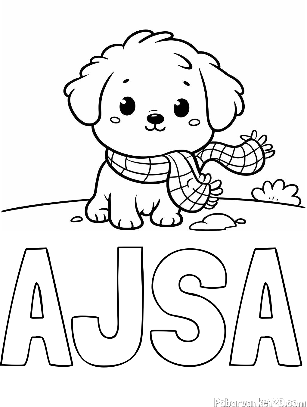 Pobarvanka imena AJŠA in pobarvanka prikupnega psička