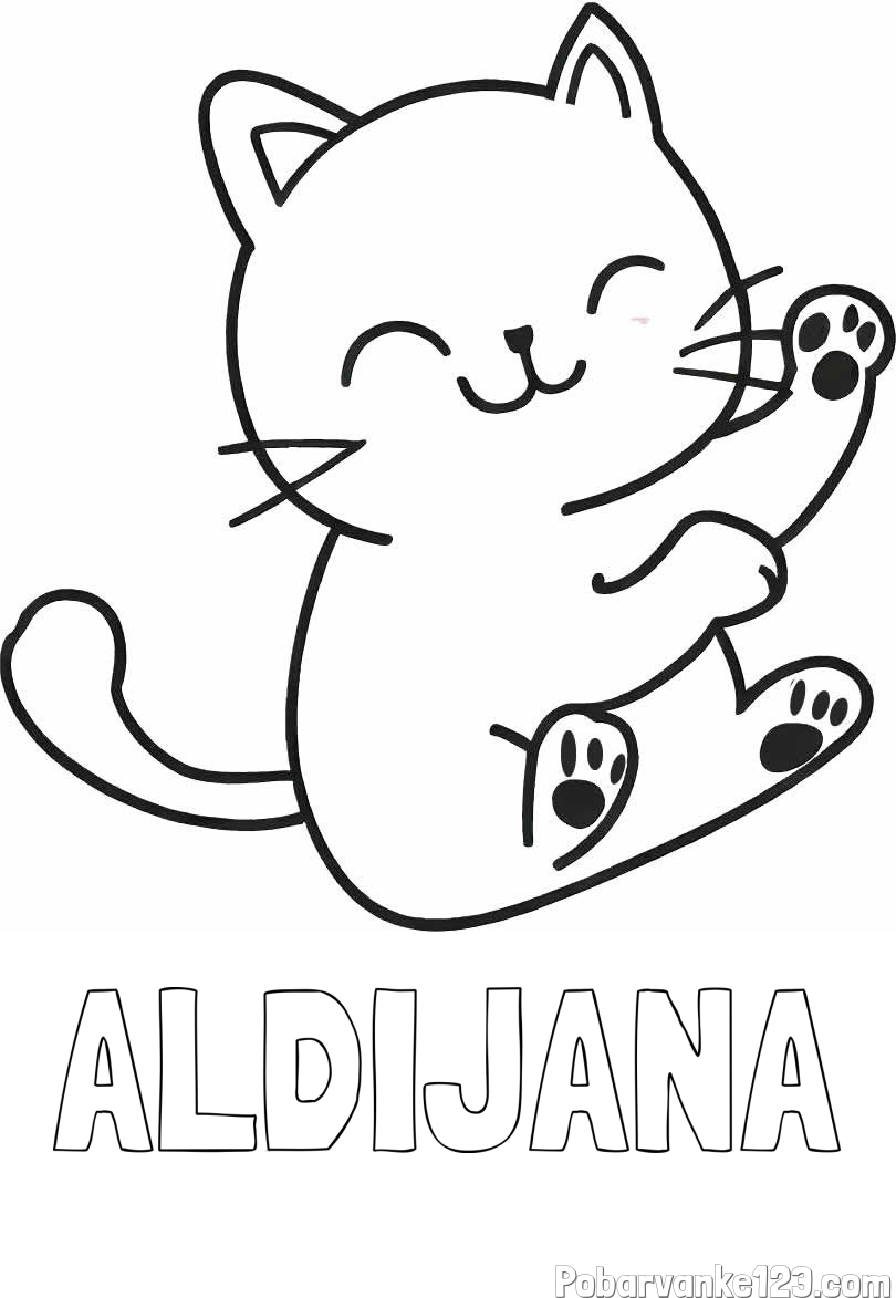 Pobarvanka imena ALDIJANA in pobarvanka razigranega mucka
