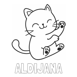 Online izdelana pobarvanka - Pobarvanka imena ALDIJANA in pobarvanka razigranega mucka