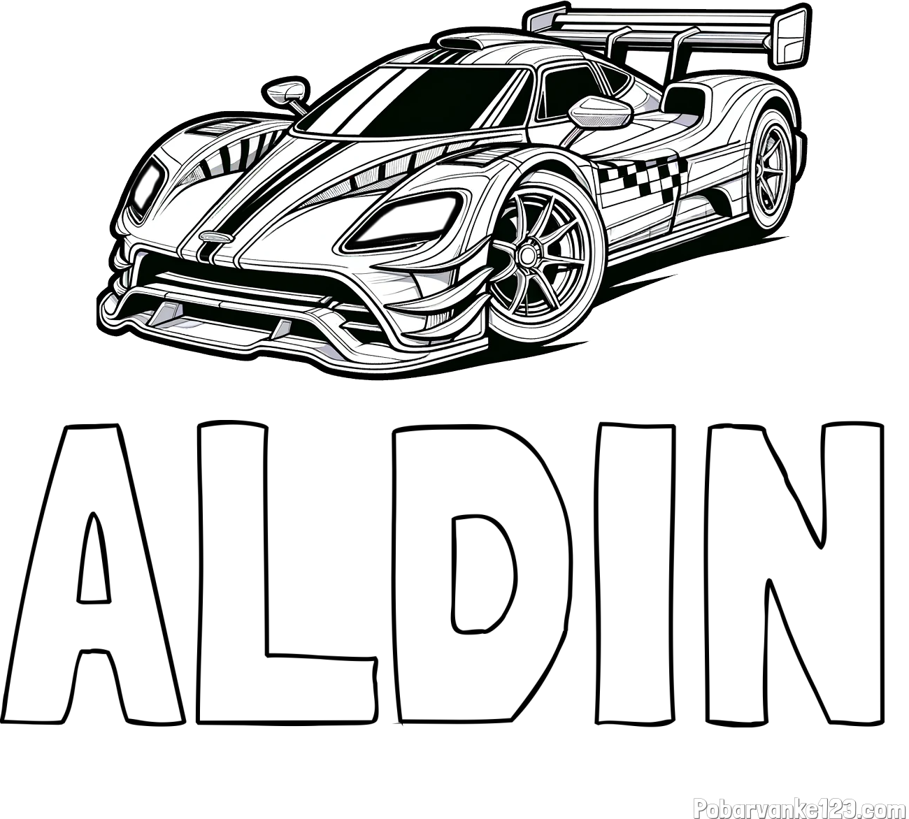 Pobarvanka imena ALDIN in pobarvanka modernega športnega avtomobila