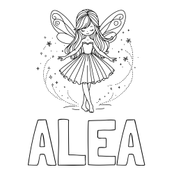 Online izdelana pobarvanka - Pobarvanka imena ALEA in pobarvanka ljubke čarobne vile