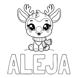Online izdelana pobarvanka - Pobarvanka imena ALEJA in otroška pobarvanka jelenčka Rudolfa s šalom okoli vratu