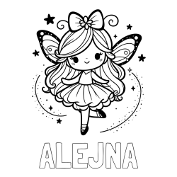 Online izdelana pobarvanka - Pobarvanka imena ALEJNA in ljubka čarobna vila