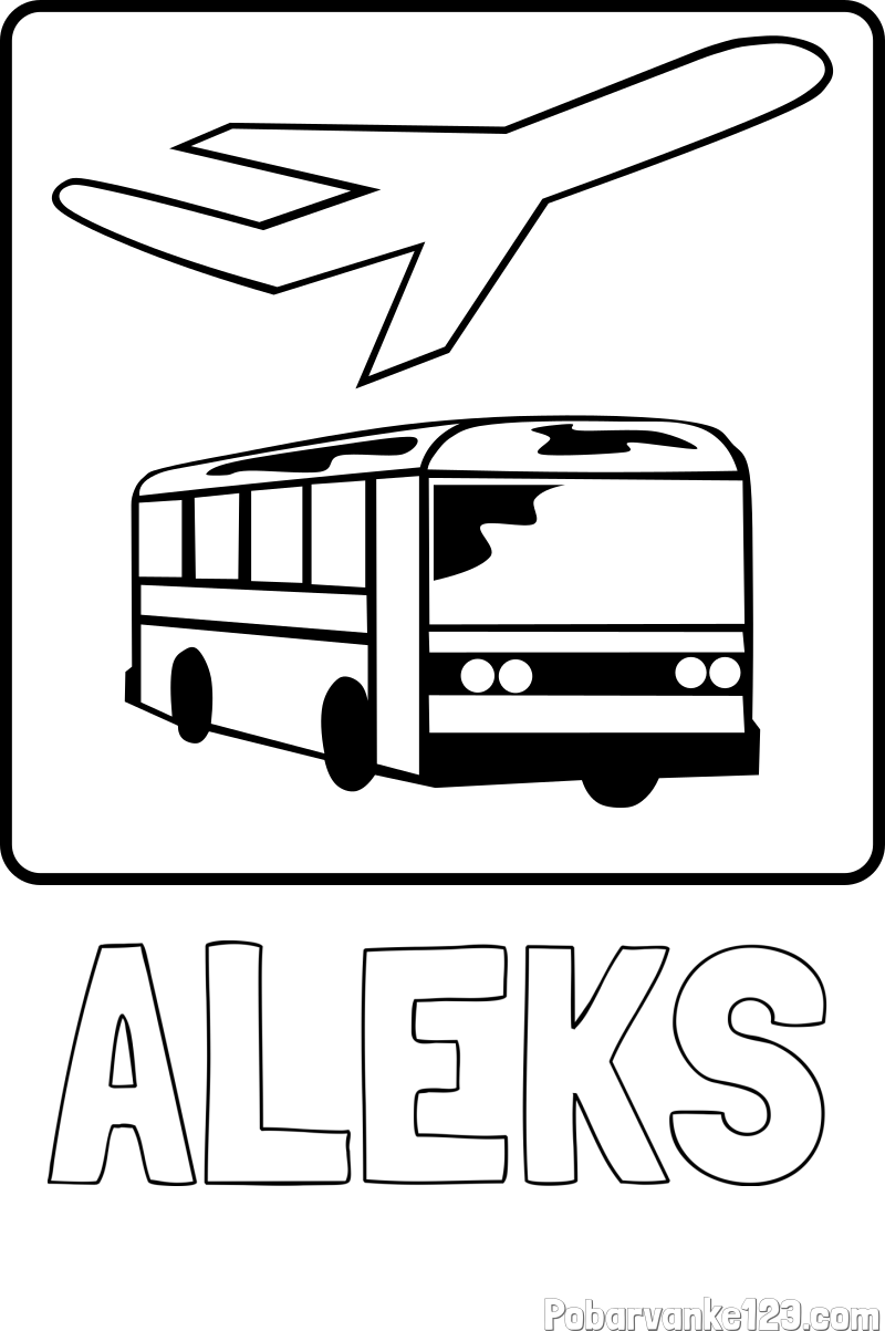 Pobarvanka imena ALEKS in avtobus in letalo