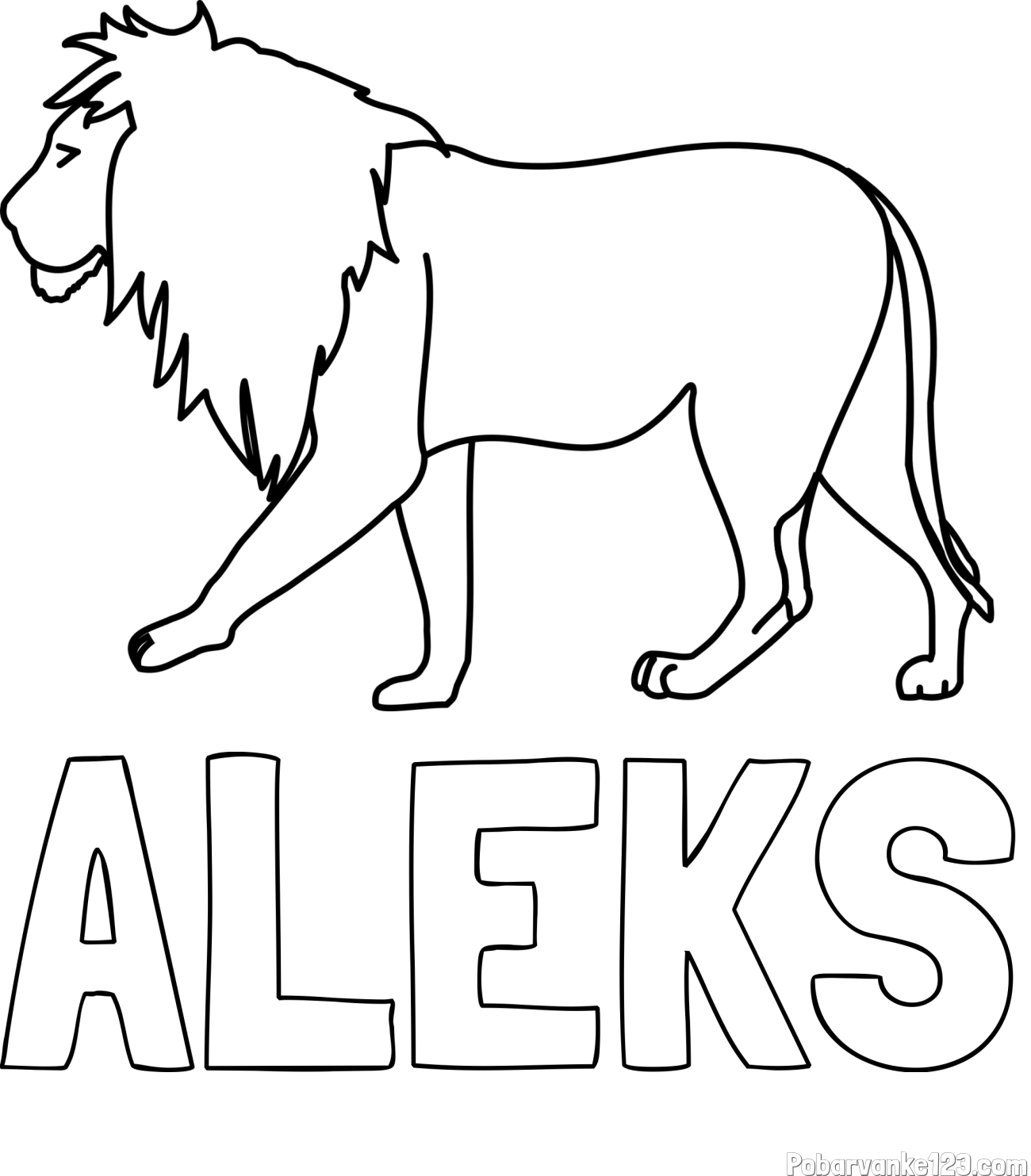 Pobarvanka imena ALEKS in otroška pobarvanka leva