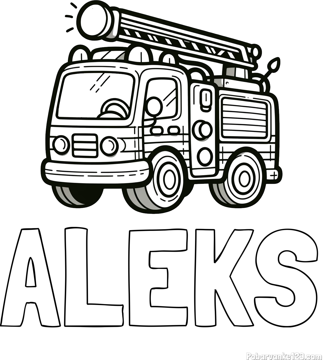 Pobarvanka imena ALEKS in otroška pobarvanka preprostega gasilskega avta