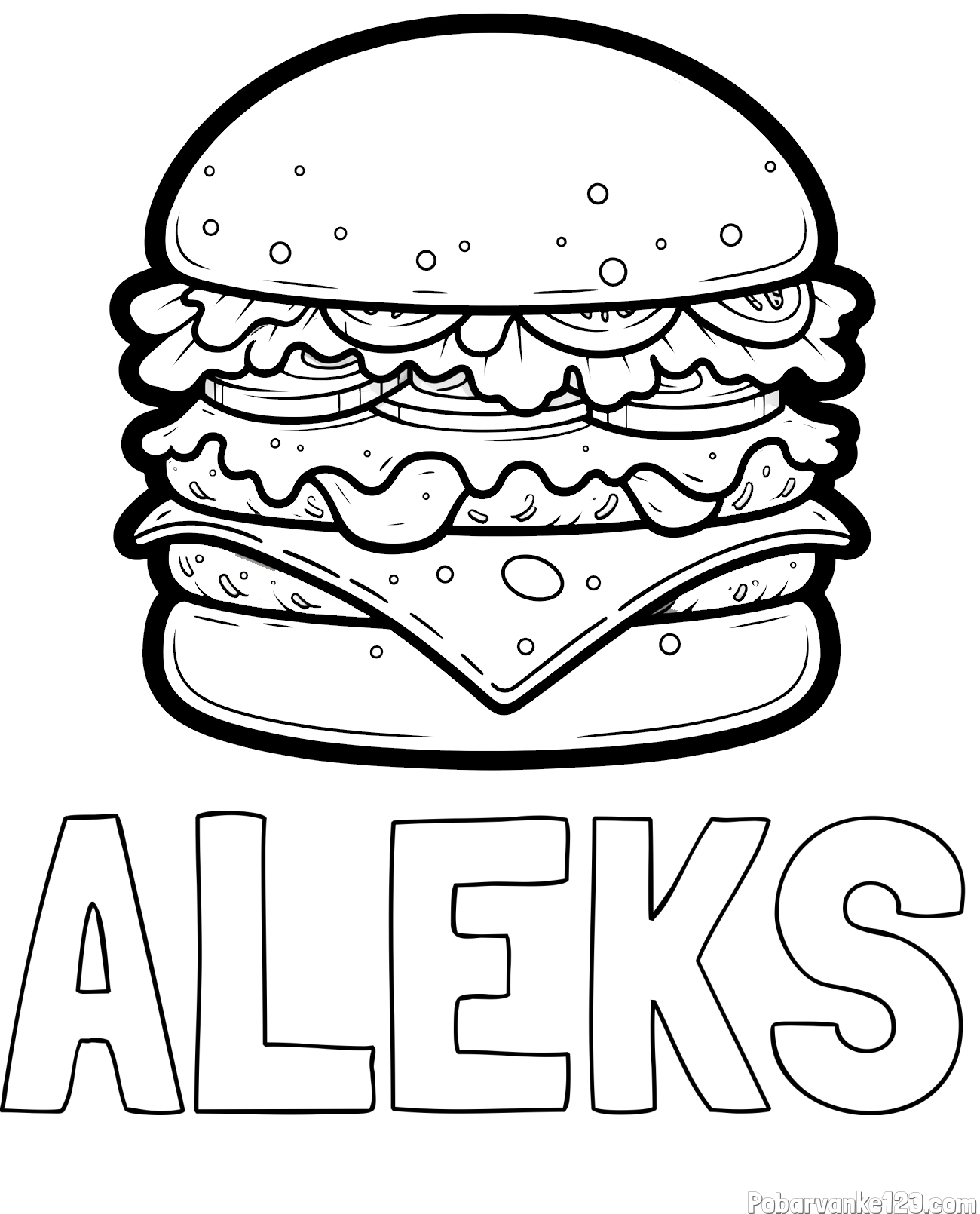 Pobarvanka imena ALEKS in pobarvanka hamburger
