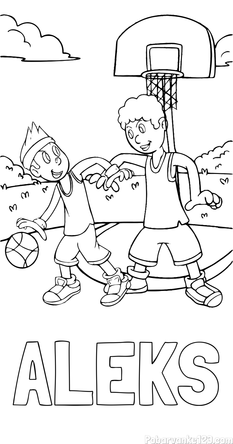 Pobarvanka imena ALEKS in pobarvanka košarkarjev pri igri