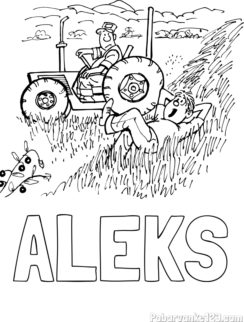 Pobarvanka imena ALEKS in pobarvanka traktor