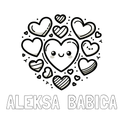 Online izdelana pobarvanka - Pobarvanka imena ALEKSA  BABICA in pobarvanka srčkov