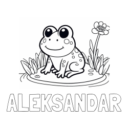 Online izdelana pobarvanka - Pobarvanka imena ALEKSANDAR in pobarvanka žabe