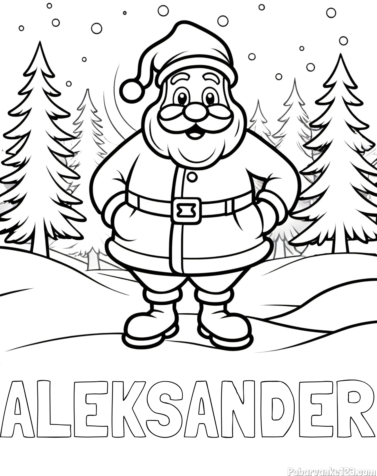 Pobarvanka imena ALEKSANDER in pobarvanka Božička v gozdu