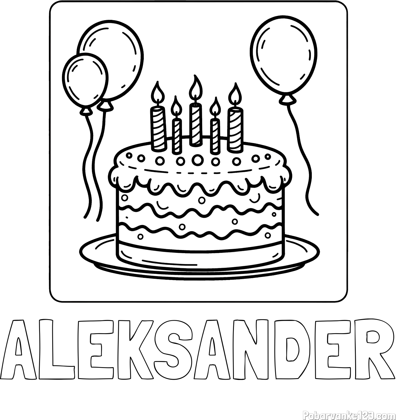 Pobarvanka imena ALEKSANDER in pobarvanka torte za 5. rojstni dan