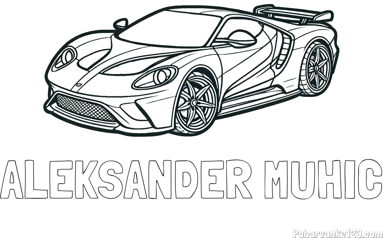 Pobarvanka imena ALEKSANDER MUHIČ in Športni avtomobil