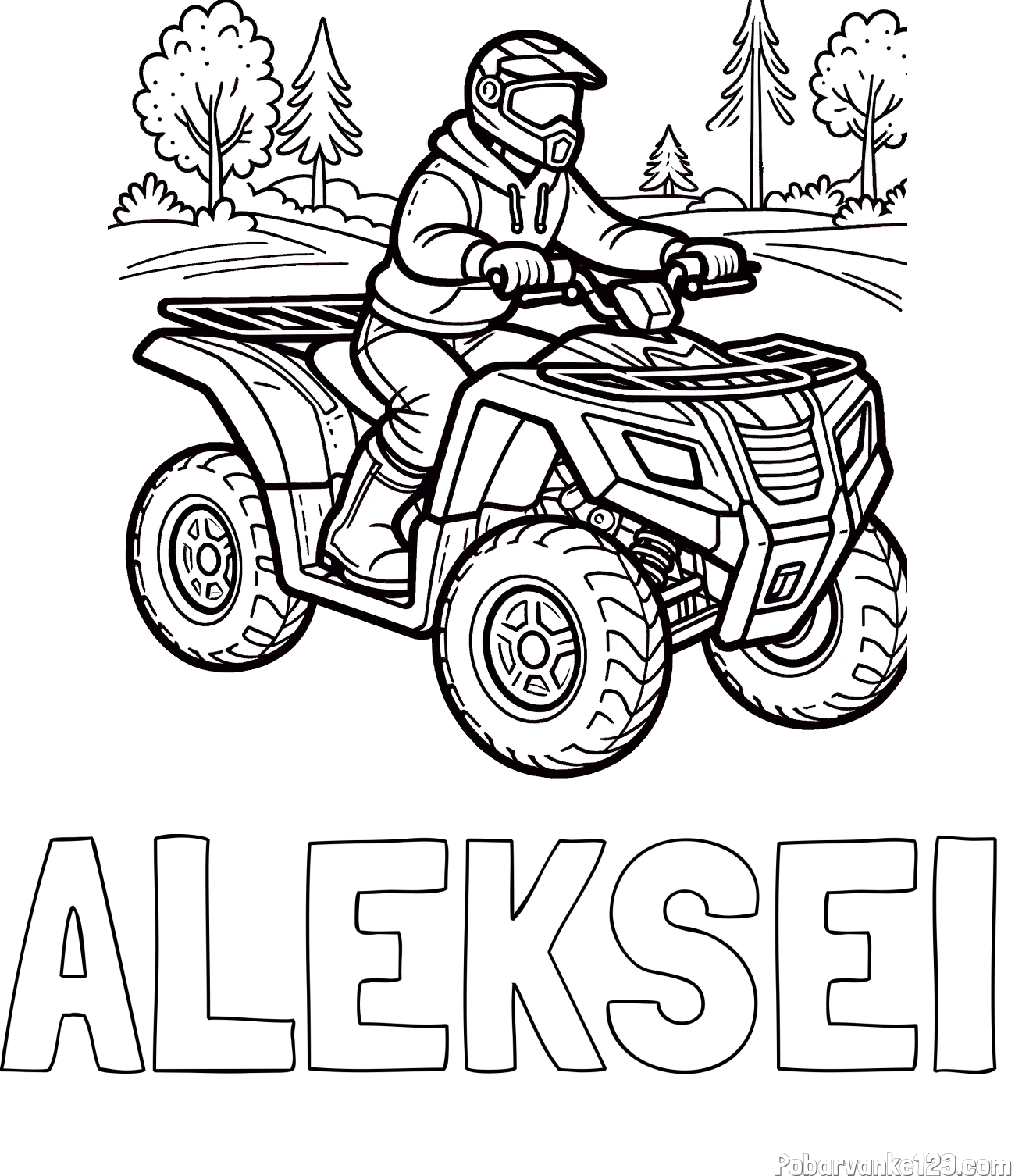 Pobarvanka imena ALEKSEI in pobarvanka motorista na štirikolesniku