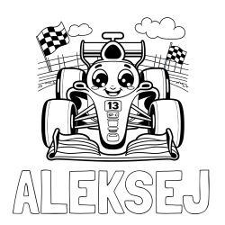 Pobarvanka imena ALEKSEJ in otroška pobarvanka FORMULA 1