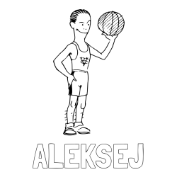 Online izdelana pobarvanka - Pobarvanka imena ALEKSEJ in pobarvanka nasmejanega košarkarja
