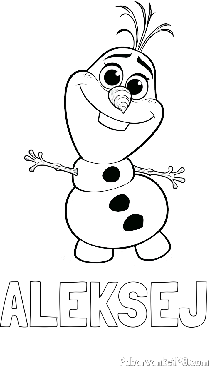 Pobarvanka imena ALEKSEJ in pobarvanka prisrčnega snežaka Olaf