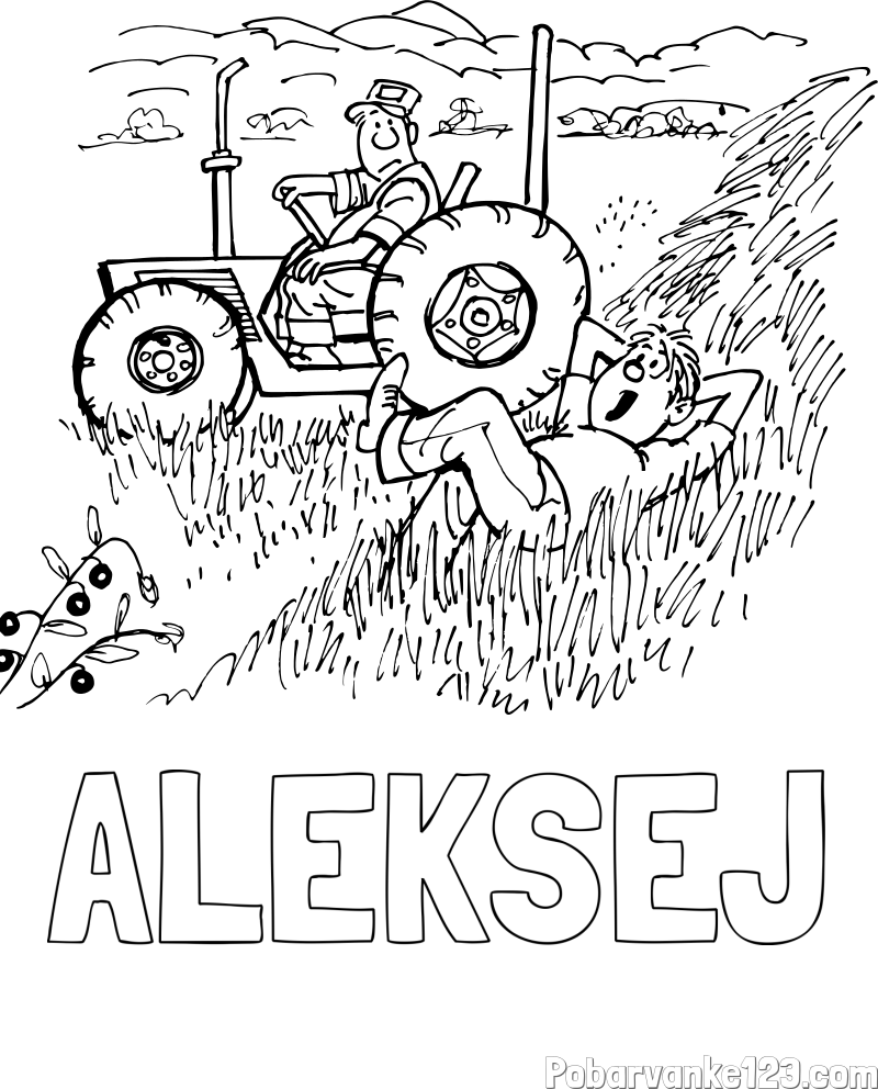 Pobarvanka imena ALEKSEJ in pobarvanka traktor