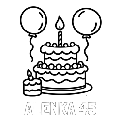 Online izdelana pobarvanka - Pobarvanka imena ALENKA 45 in pobarvanka velike rojstnodnevne torte