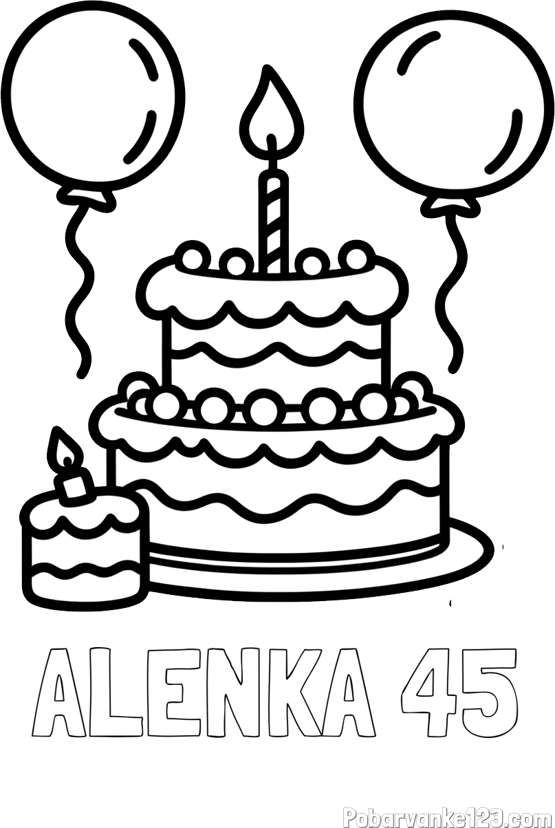 Pobarvanka imena ALENKA 45 in pobarvanka velike rojstnodnevne torte