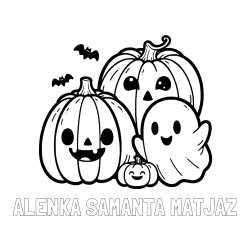 Online izdelana pobarvanka - Pobarvanka imena ALENKA SAMANTA MATJAŽ in pobarvanka duhca in buč za noč čarovnic