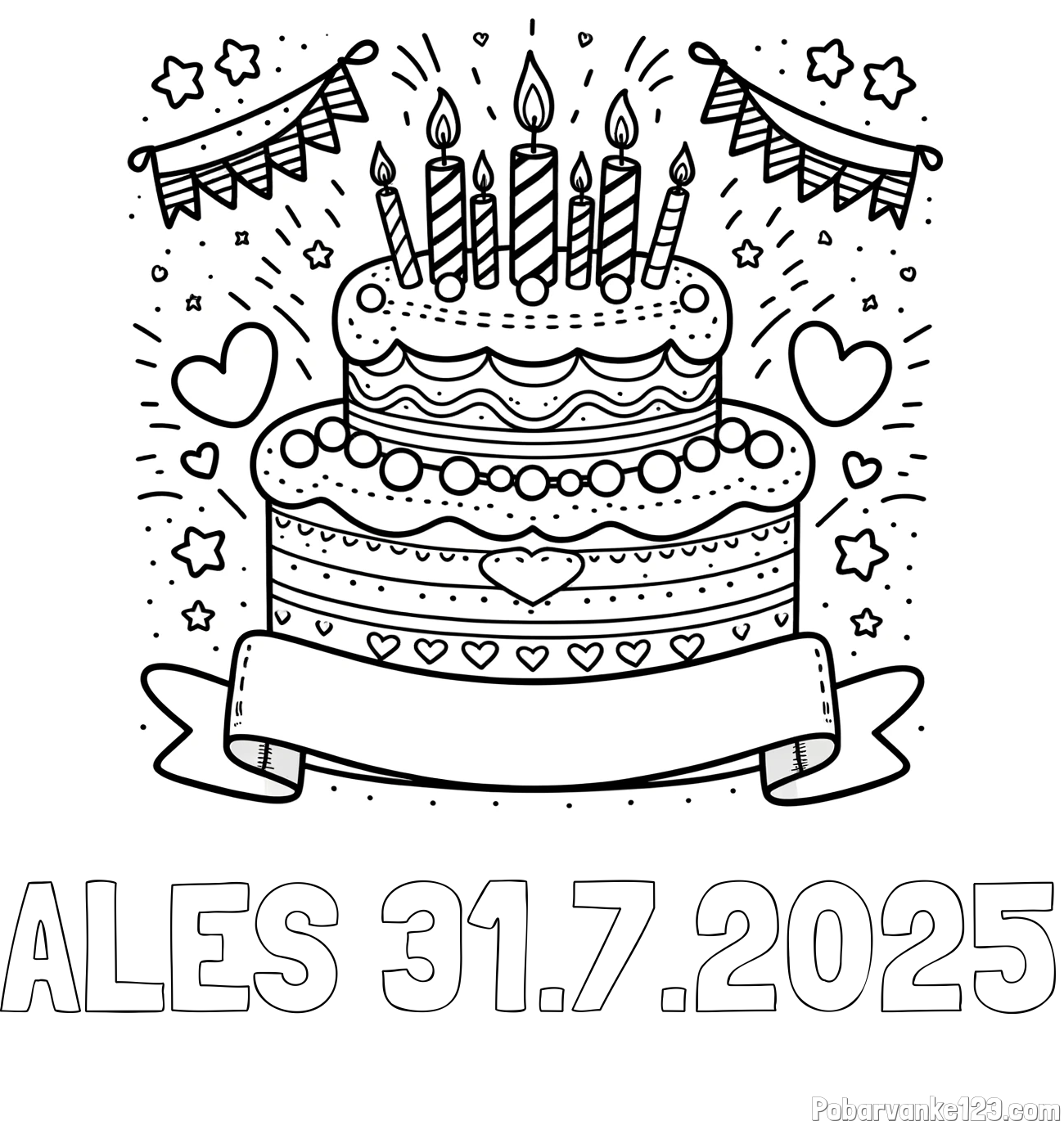 Pobarvanka imena ALEŠ 31.7.2025 in pobarvanka velike torte za rojstni dan