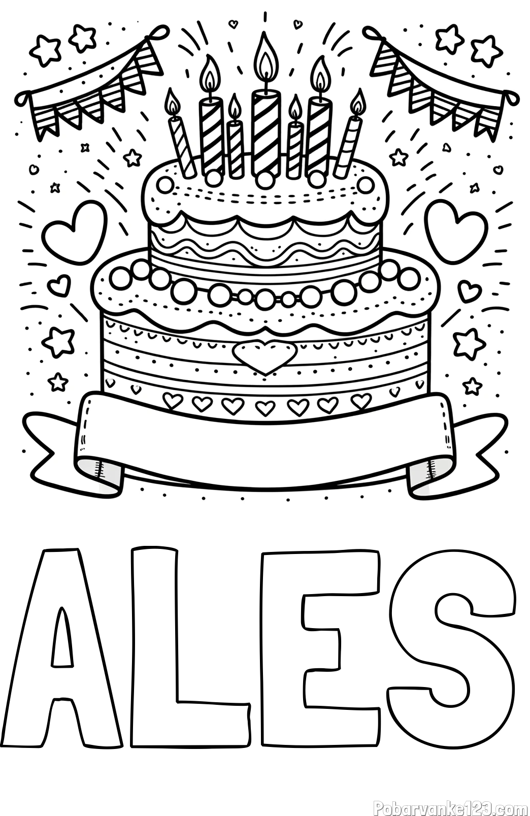 Pobarvanka imena ALEŠ in pobarvanka velike torte za rojstni dan