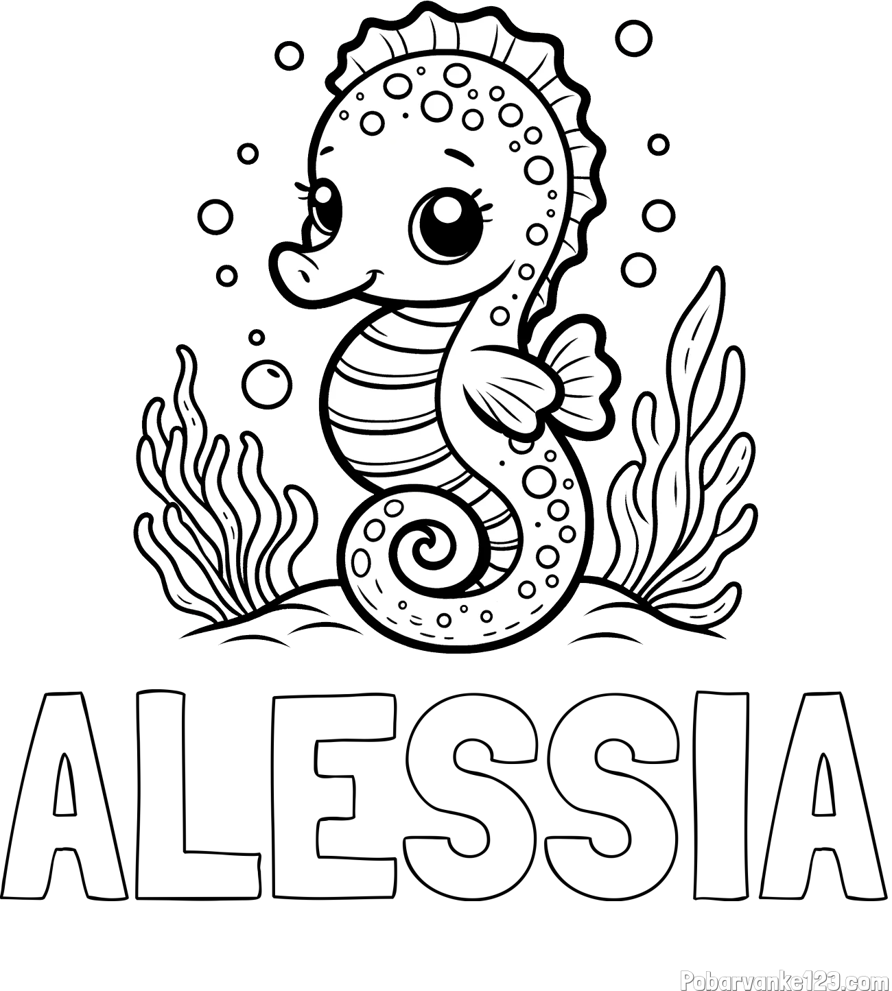 Pobarvanka imena ALESSIA in pobarvanka morskega konjička
