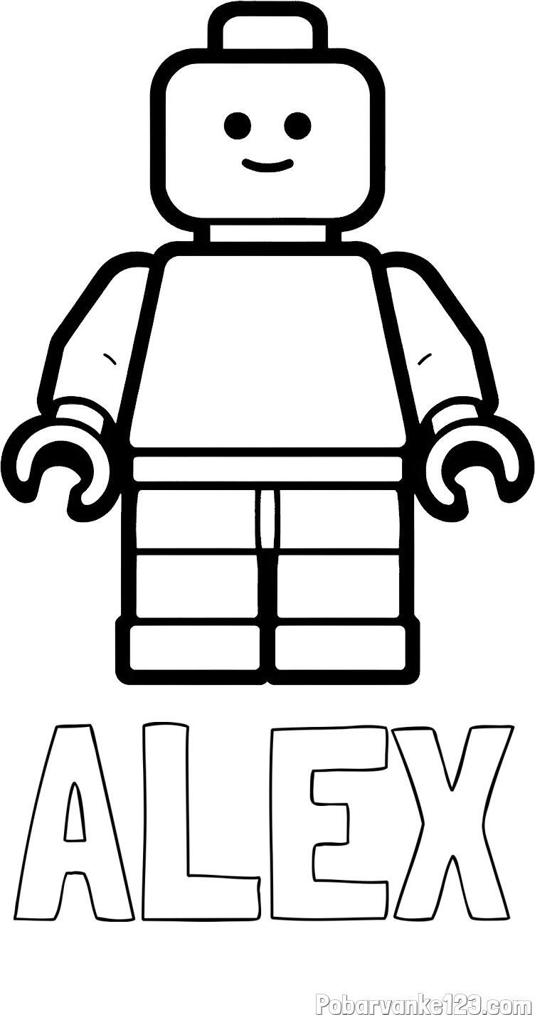 Pobarvanka imena ALEX in pobarvanka LEGO figurice fanta