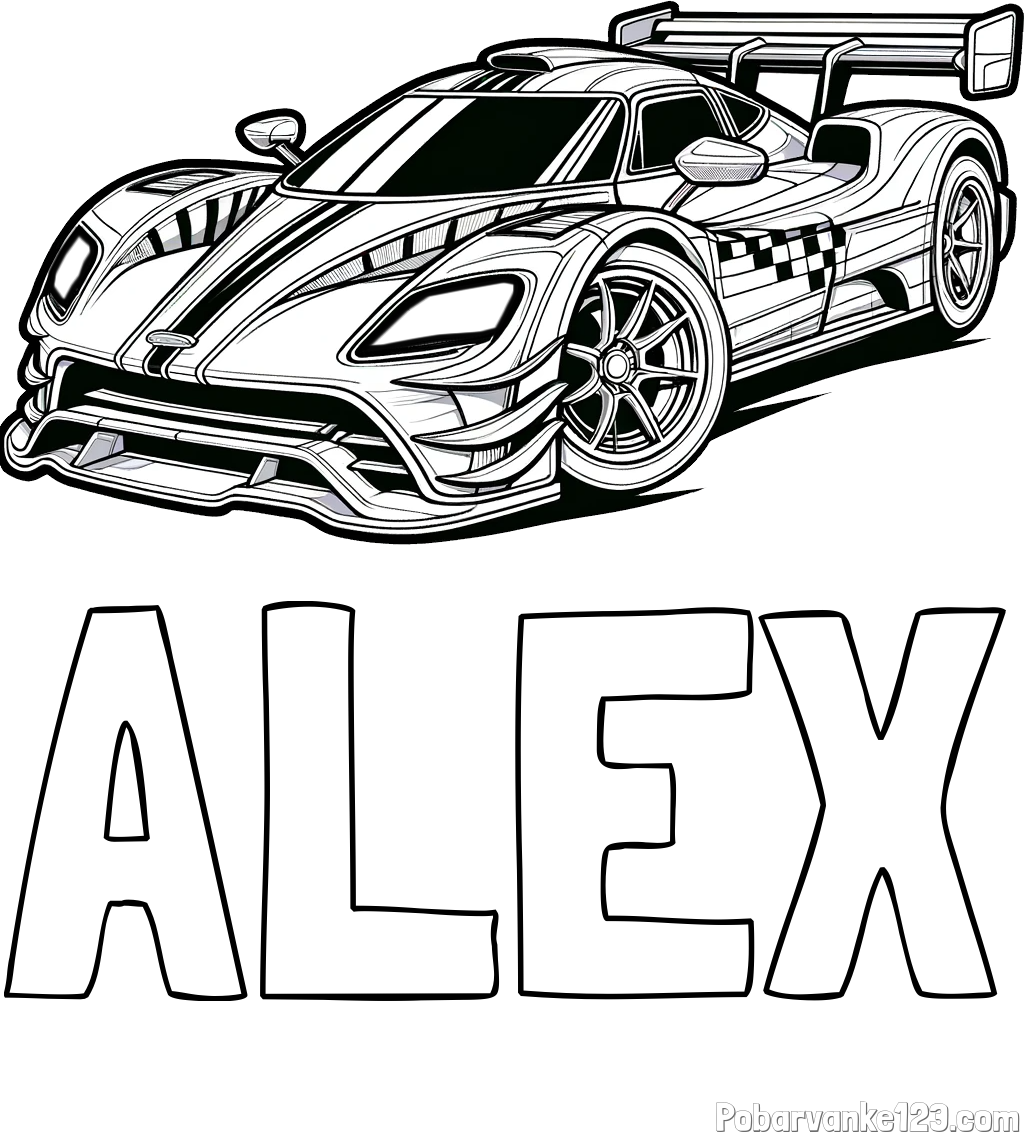 Pobarvanka imena ALEX in pobarvanka modernega športnega avtomobila