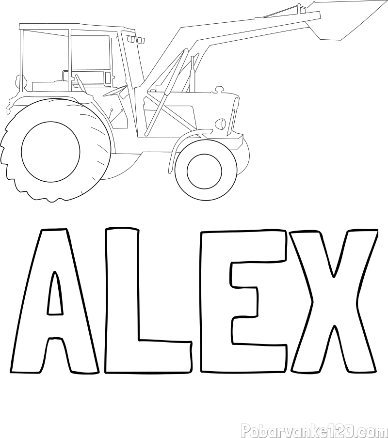 Pobarvanka imena ALEX in traktor 2